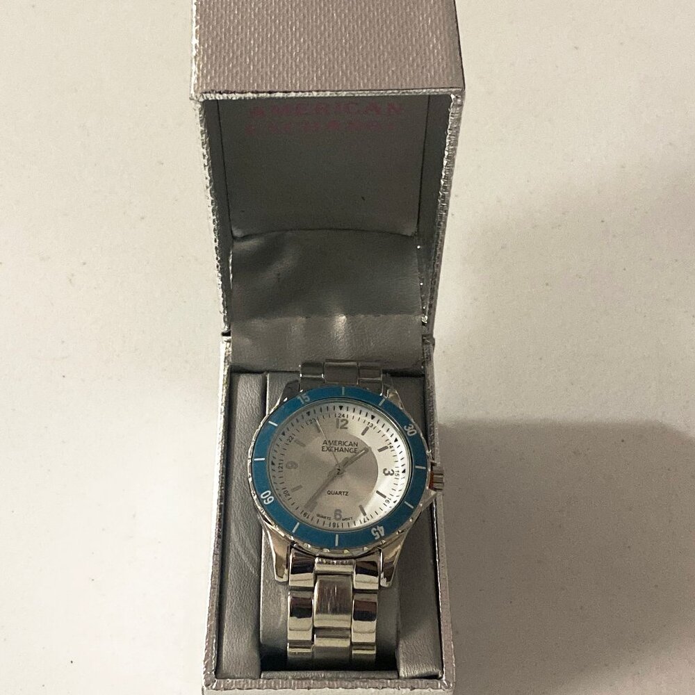 American Exchange Silver & Blue Watch